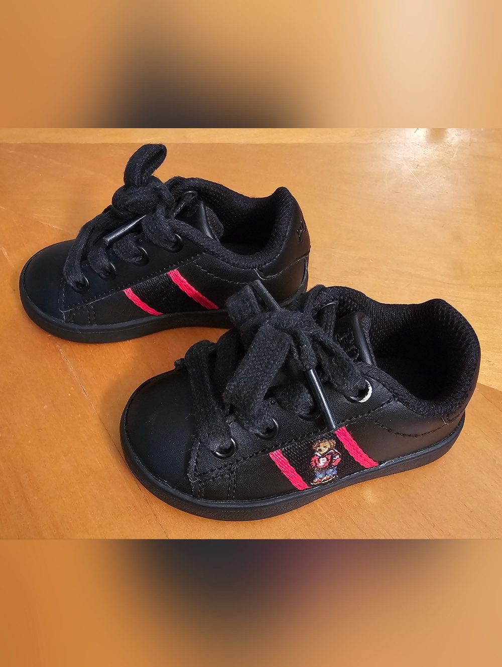EUC Polo Ralph Lauren Black Quilton Bear Toddler Casual Tennis Shoes Size 4